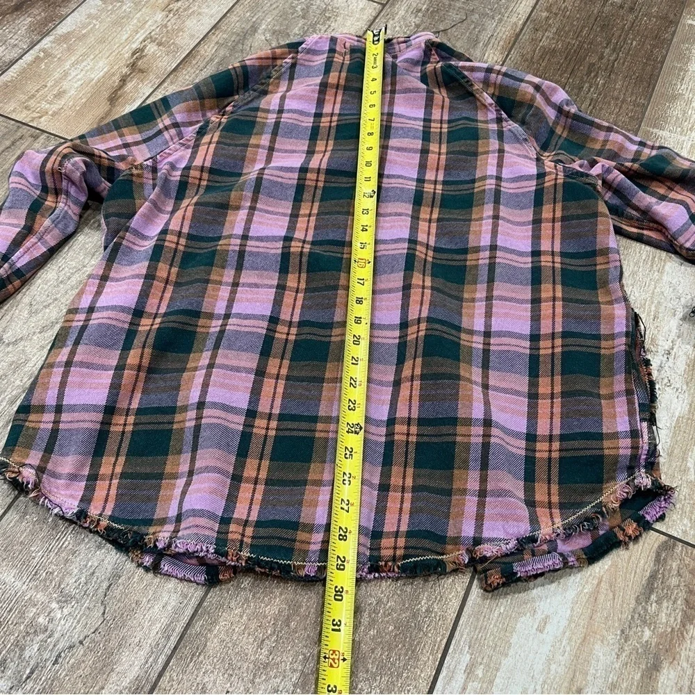 We The Free | Oversized Frayed Plaid Button Up Shirt Pink & Green - Picture 11 of 12